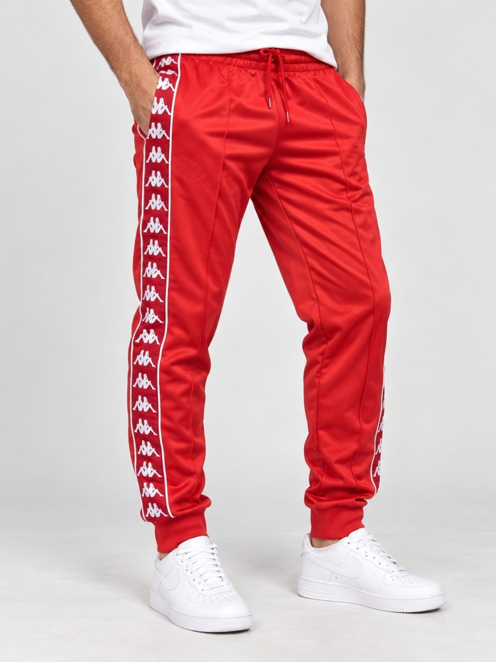 Kappa Red Joggers with White Side Logo Tape
